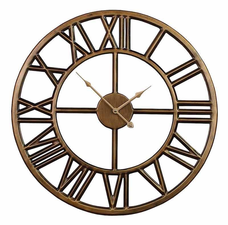 Złoty zegar na ścianę brązowy metalowy loft retro