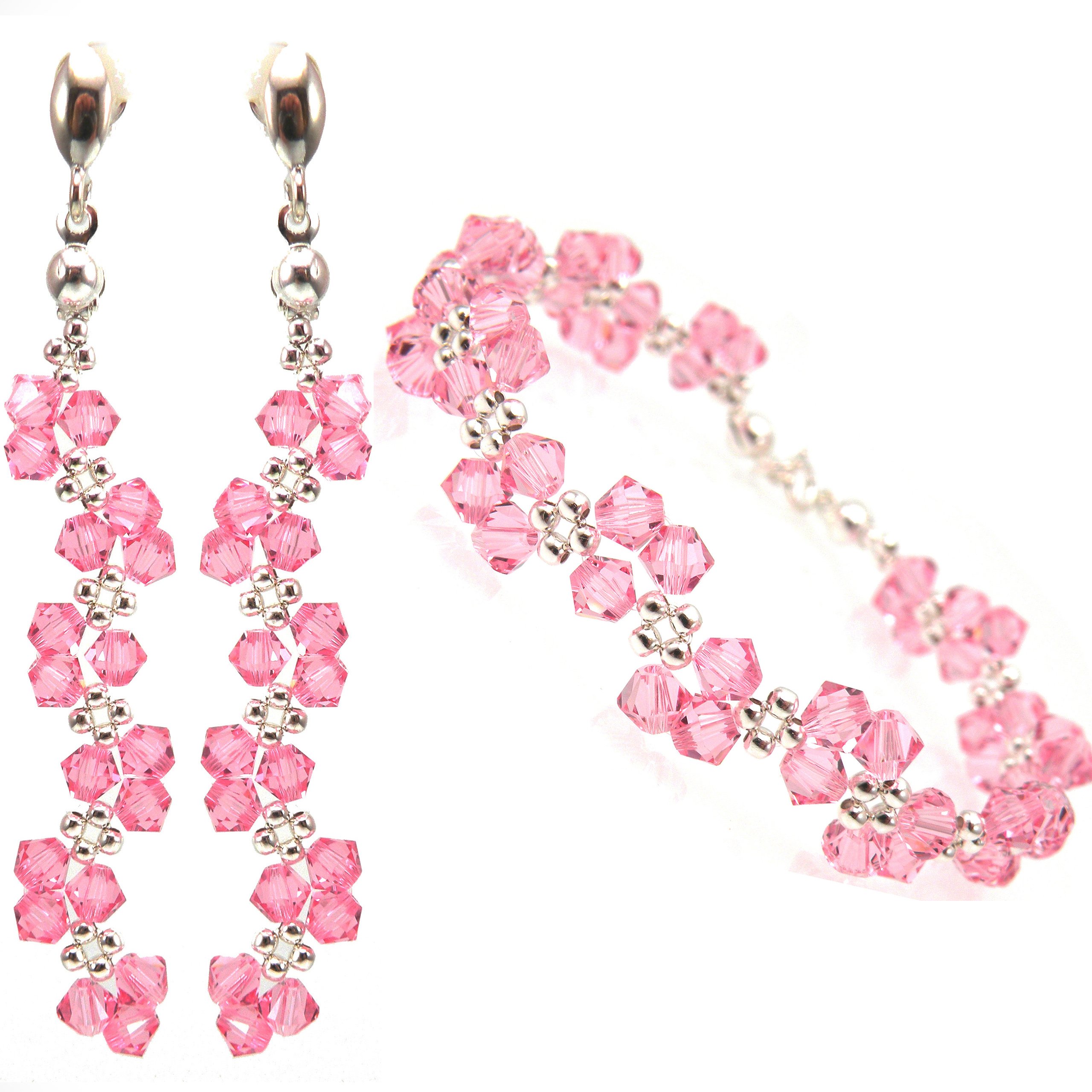 

Komplet z kryształów Swarovski ślubny różowy Rose