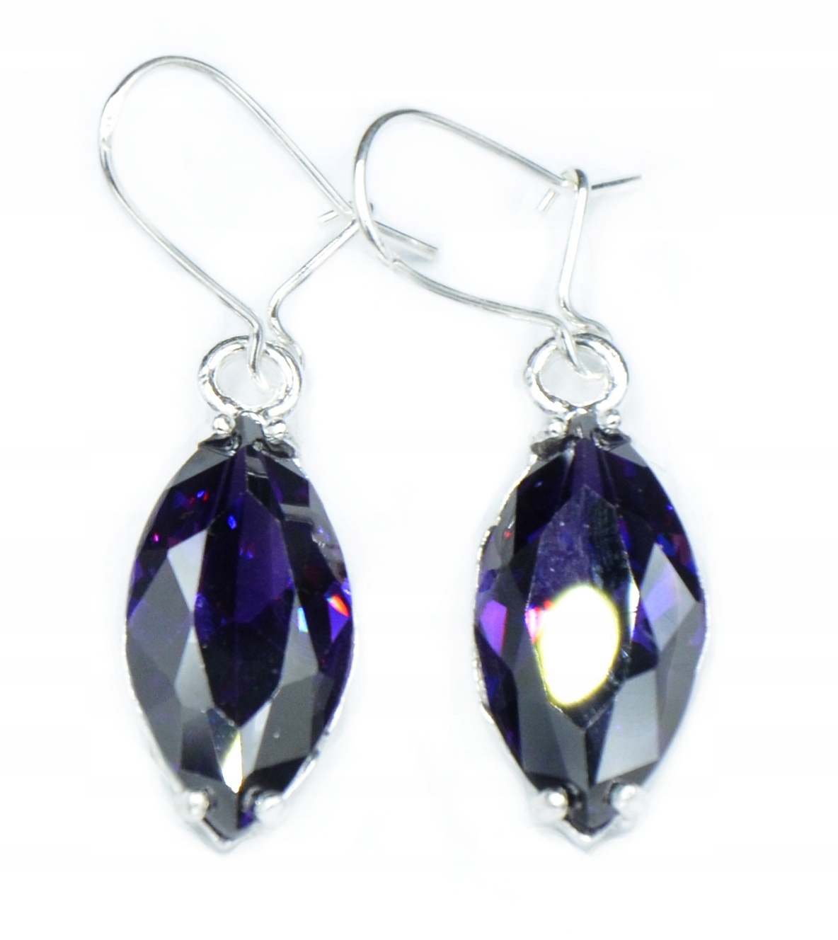 

Srebrne Wiszące Kolczyki Fioletowe Cyrkonie Pr.925