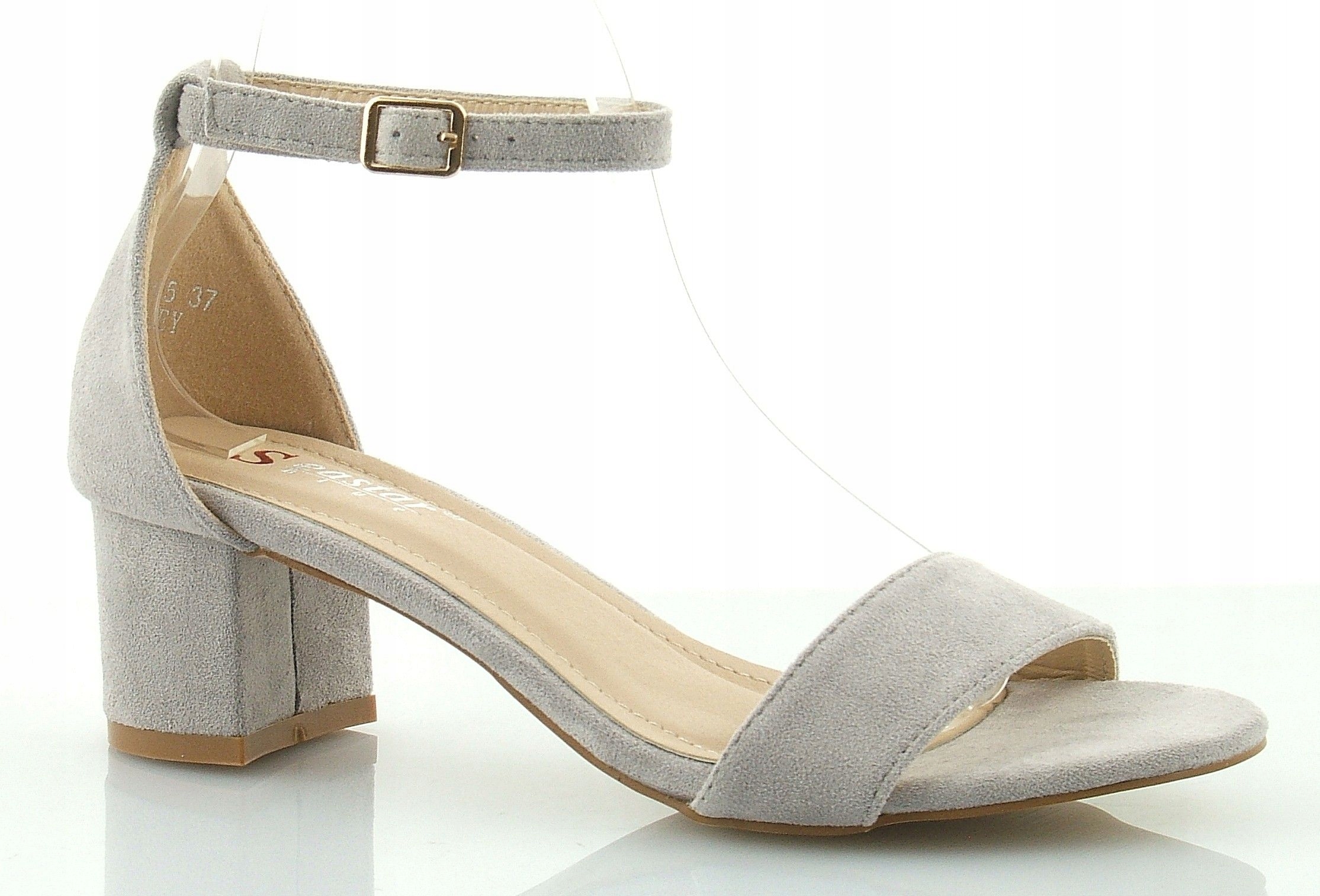 

Sandały Zamszowe Na Słupku 5 CM. Pasek Szare 38