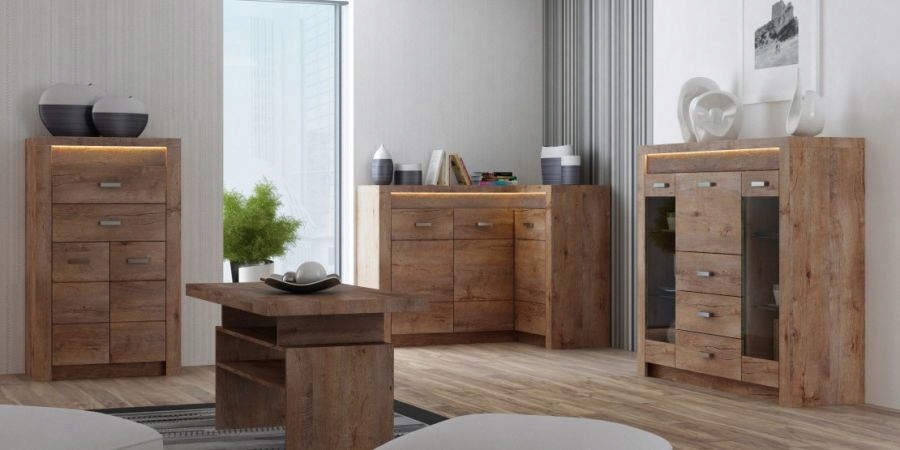 Meble INDIANA - Witryna narożna LED prawa (I-23) Wysokość mebla 192 cm