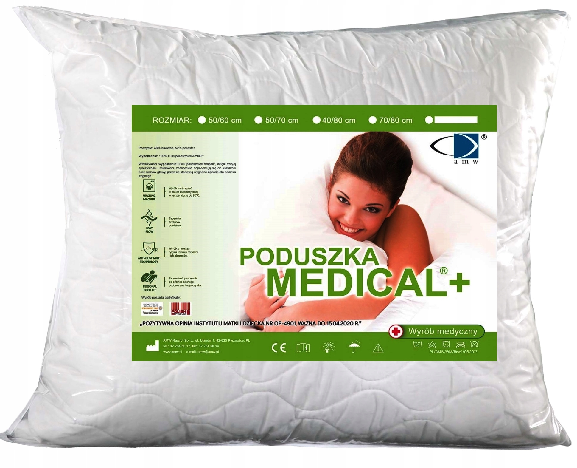 TWARDA PODUSZKA MEDICAL WYSOKA 70X80 ZAMEK AMW