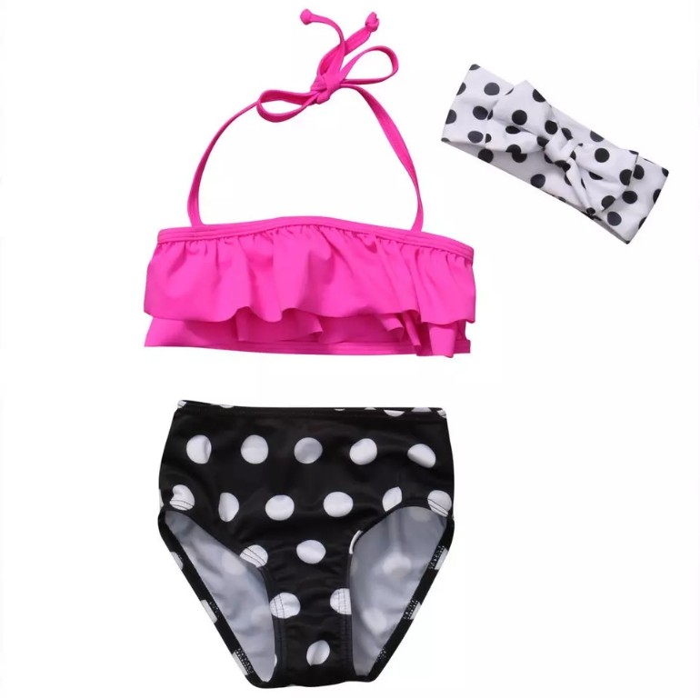

Strój kąpielowy bikini groszki opaska 3cz 80 86