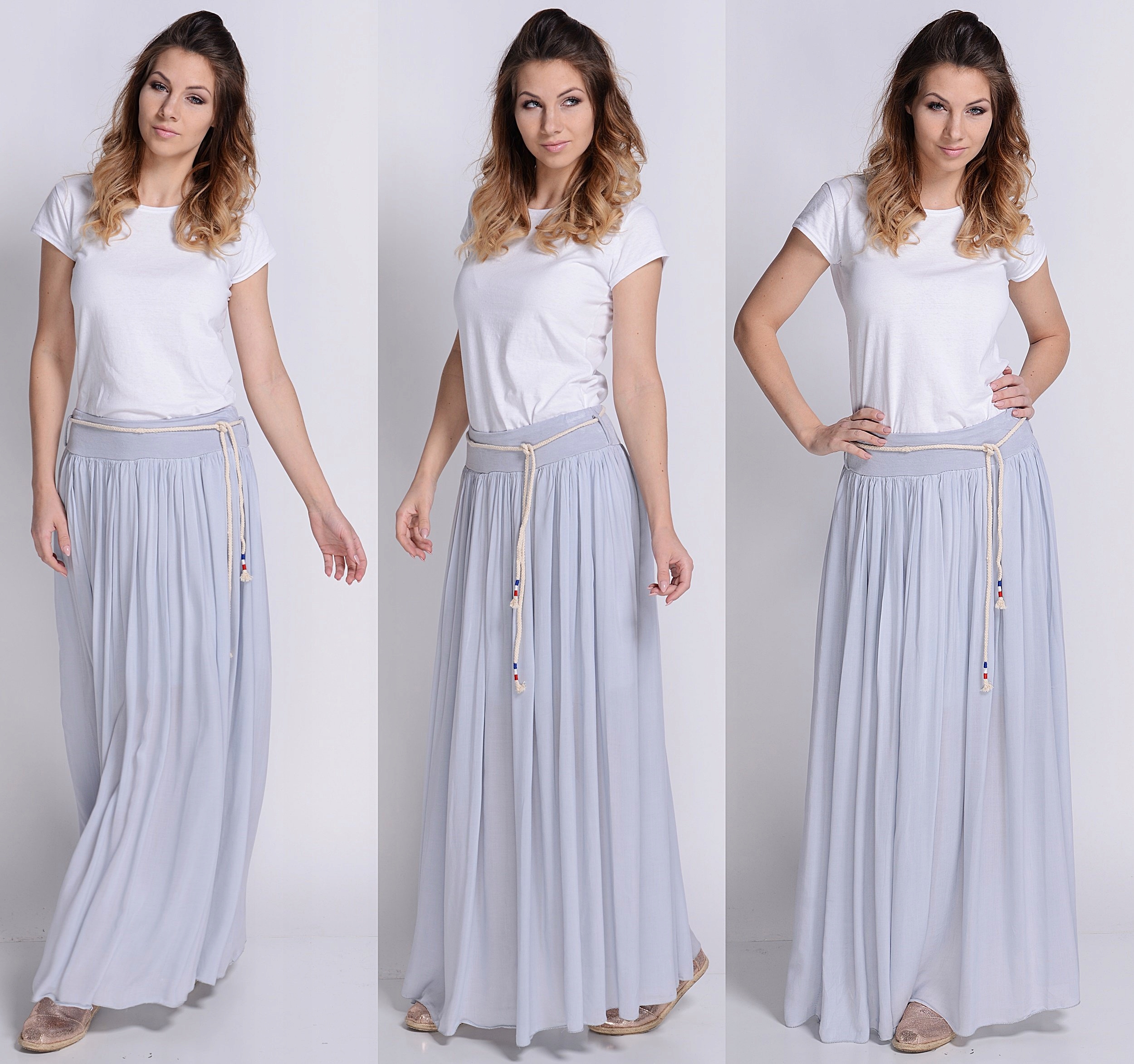 Szara Długa spódnica MAXI Wzór dominujący inny wzór