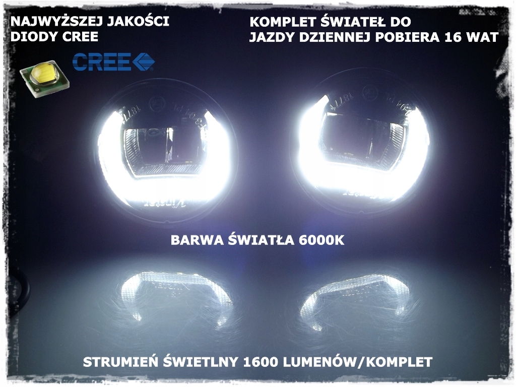 DRL OKRAGLE Swiatla dzienne LED HALOGEN 2w1 sr 7cm Color temperature 6000 K