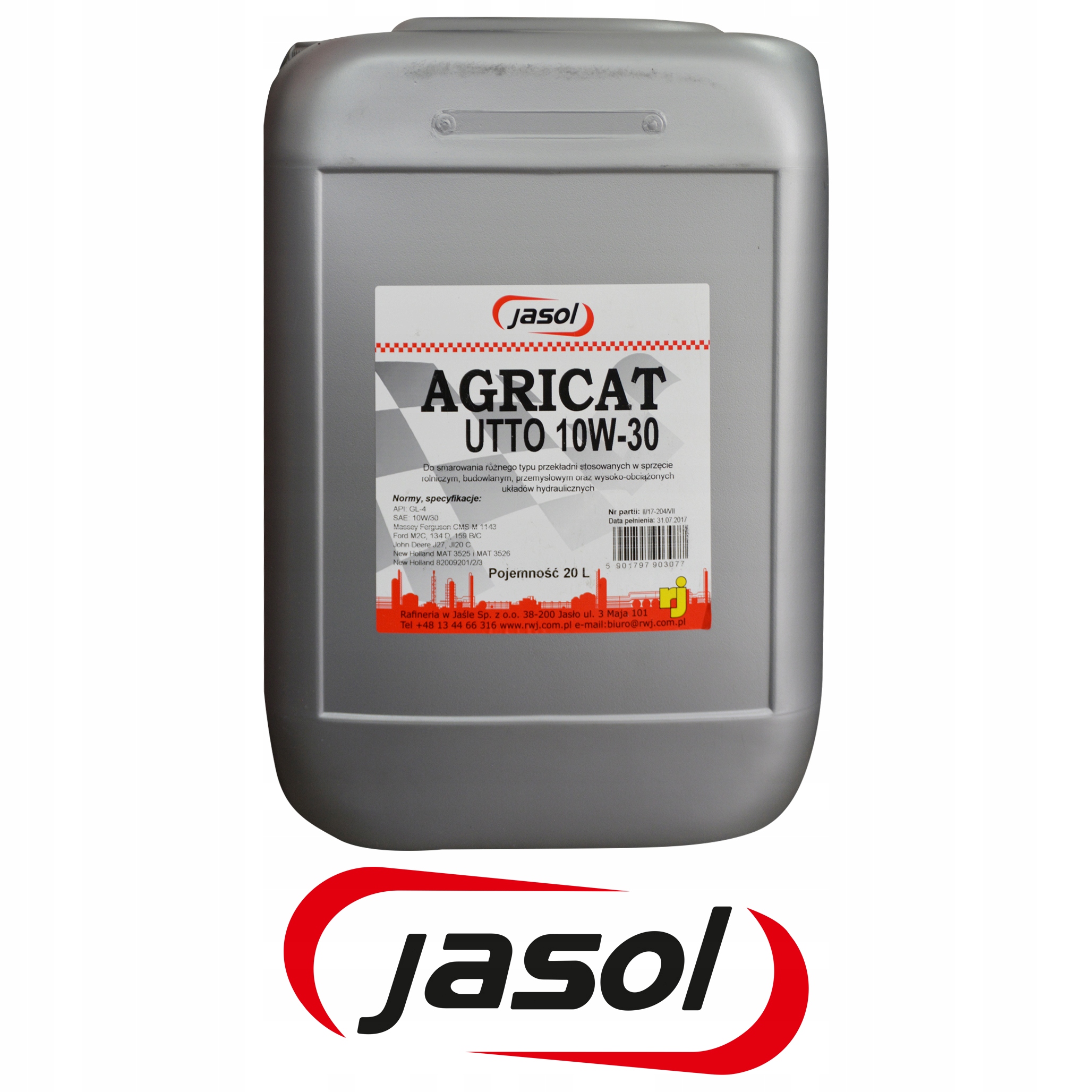 OLEJ JASOL AGRICAT UTTO 10W30 - - 20 Litrów Producent Jasol