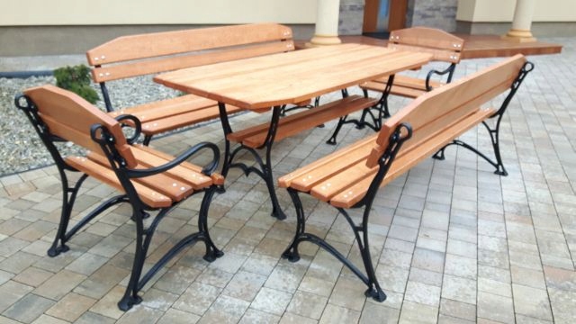 DREWNIANE MEBLE OGRODOWE STÓŁ + 4 ŁAWKI 180CM Z17 Styl tradycyjny