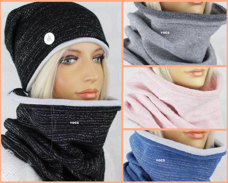 KOMPLET DAMSKI CZAPKA DAMSKA + KOMIN SZALIK CHUSTA Marka inna