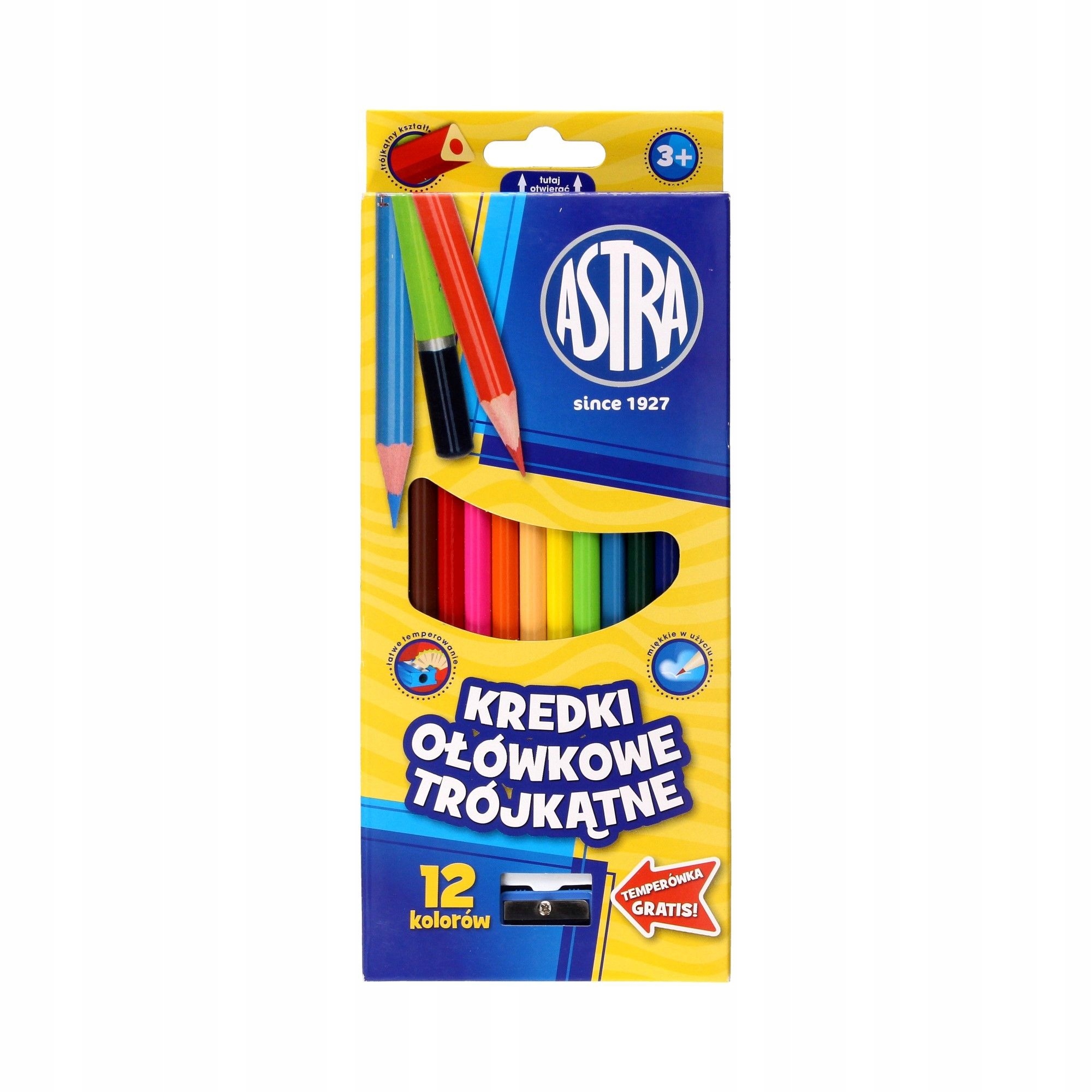 Kredki ołówkowe trójkątne 12 kolorów Astra