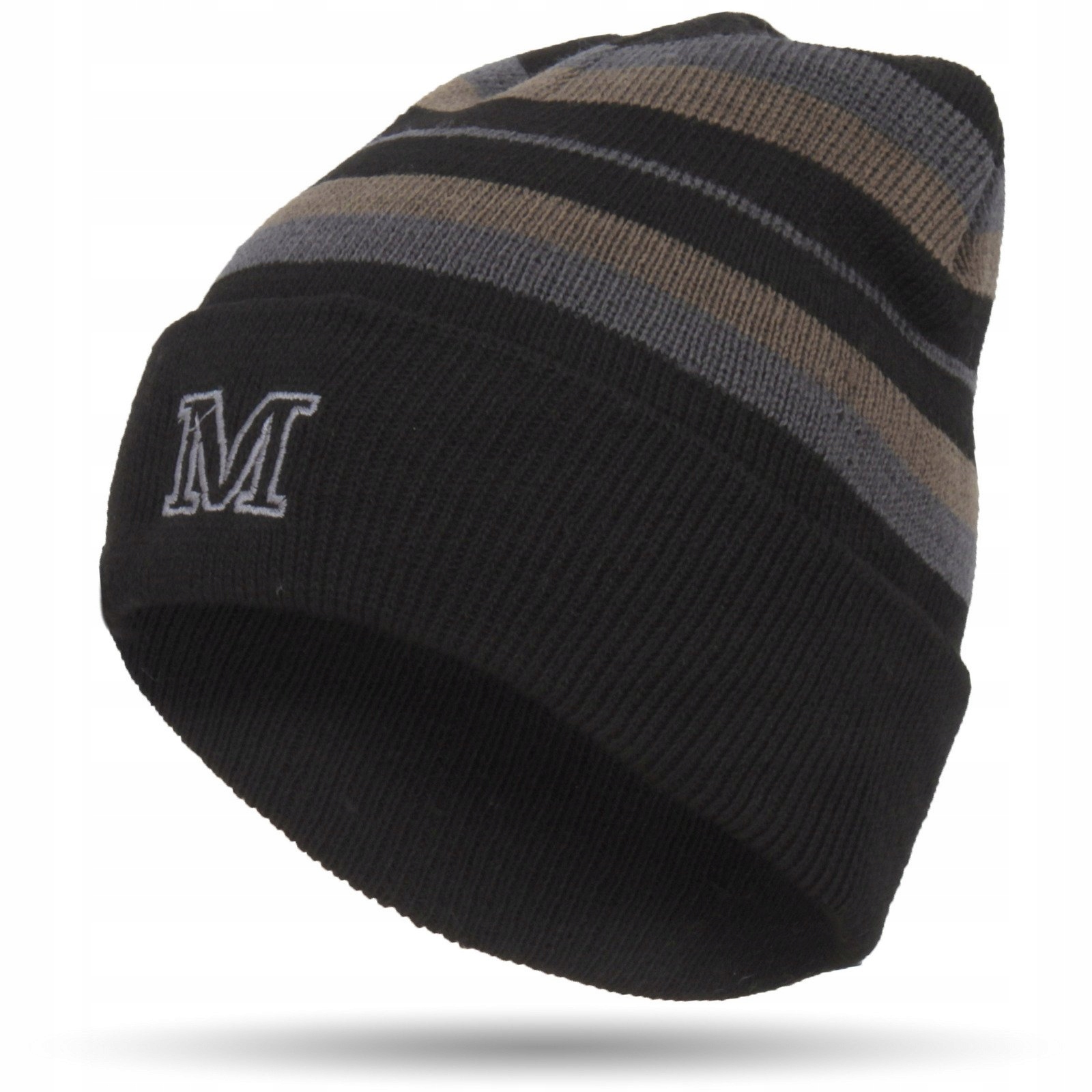 

W305C Beanie Zimowa Czapka W Pasy Z Dzianiny
