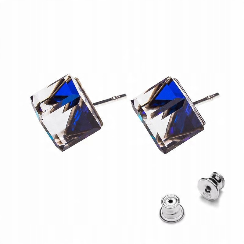 

Srebrne 925 kolczyki z kr. Swarovski Cube 8mm Bbl