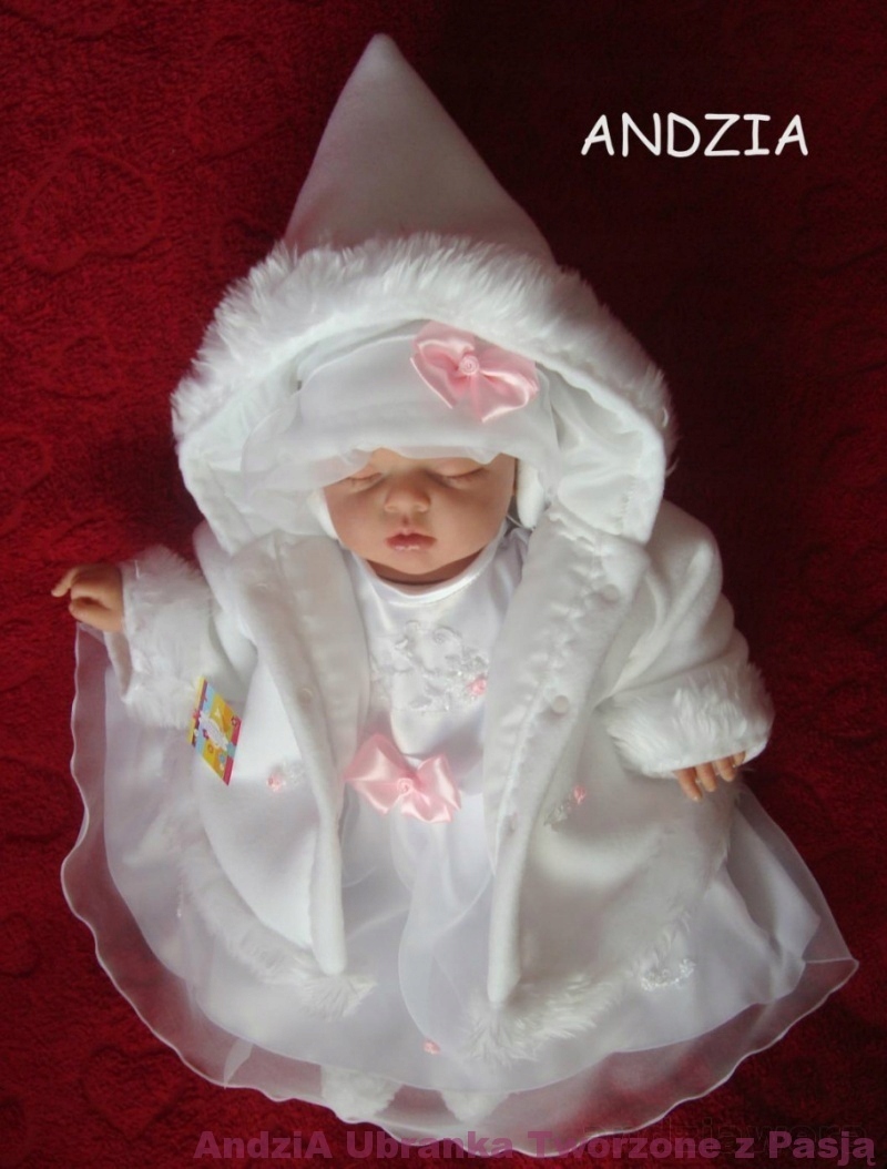 PŁASZCZYK POLAROWY Z FUTERKIEM do CHRZTU 74 - 80 Kolor biały