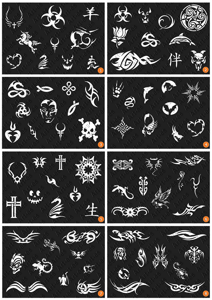 Tatuaż brokatowy 3 KLEJE, 24 BROKATY, 50 SZABLONÓW Marka inna marka