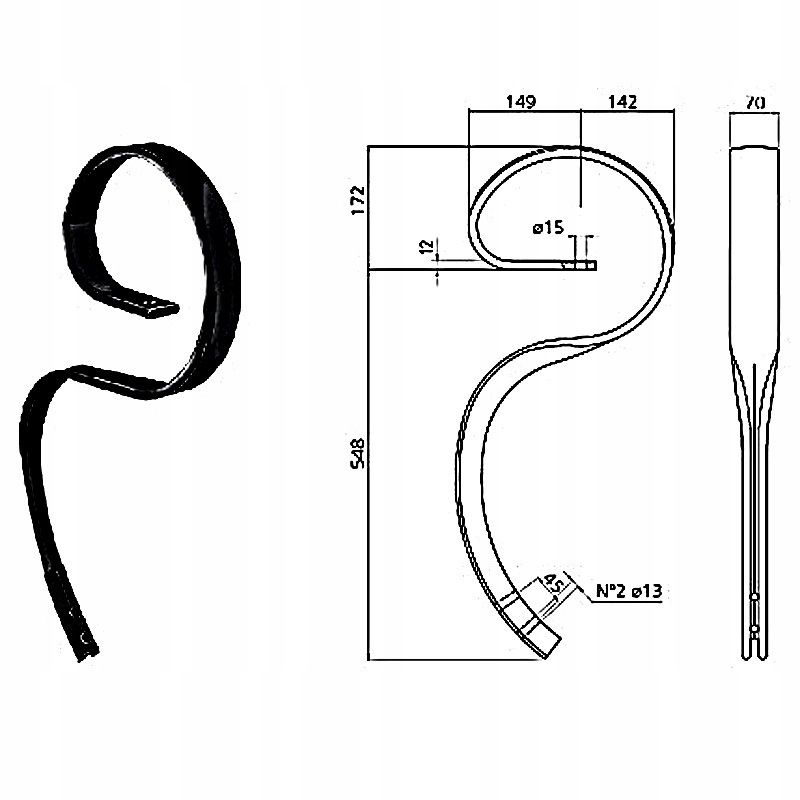 Ząb kultywatora 70x12mm F70SVV