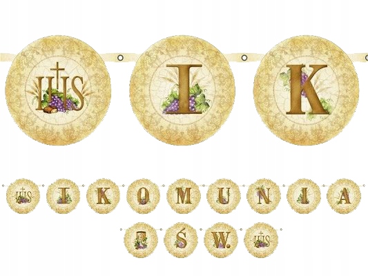 Baner girlanda komunijny napis I Komunia Święta Marka inna marka