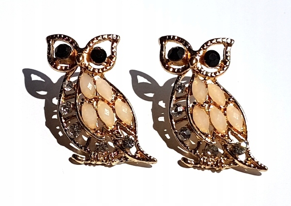 

Kolczyki złote sowy z kryształkami ecru sowa owl