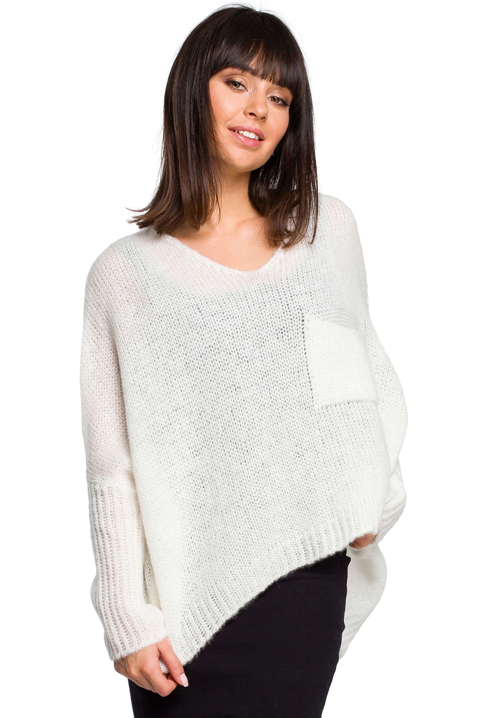 

BK018 Luźny sweter z kieszenią - ecru Uni