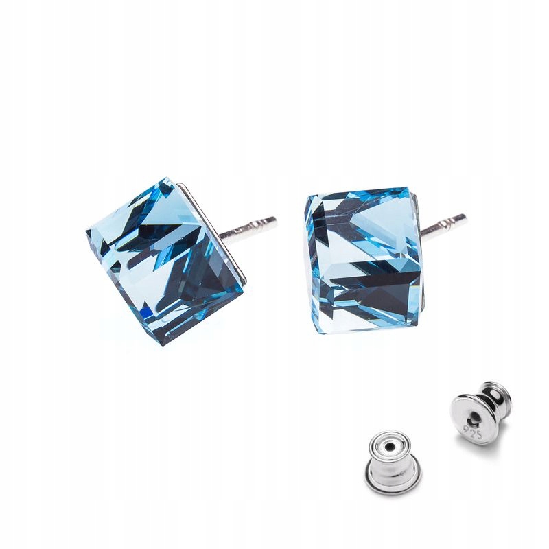 

Srebrne 925 kolczyki z kr. Swarovski Cube 8mm Aqua