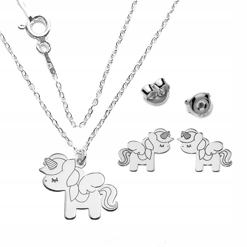 

Łańcuszek + Kolczyki Jednorożec Srebro 925(kw1016)