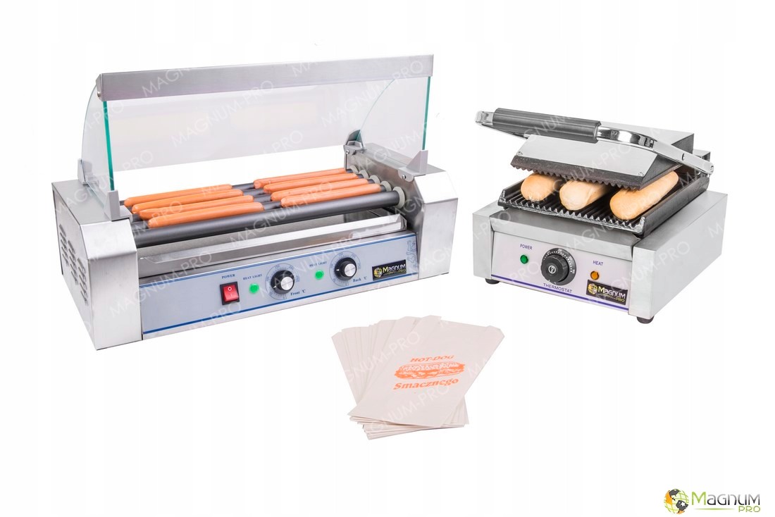 ZESTAW DO HOT-DOGÓW PODGRZEWACZ + GRILL + TOREBKI! Marka Royal Catering