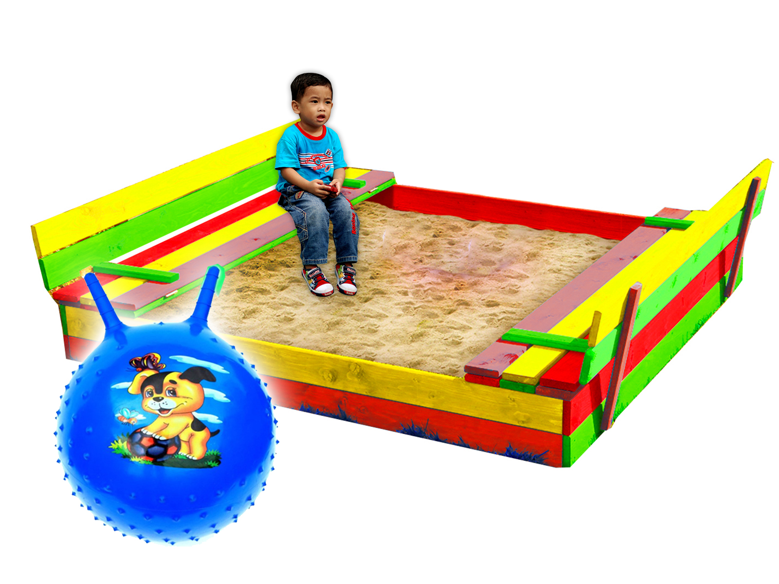 ПЕСОЧНИЦА С ЛАВОЧКАМИ ДЛЯ ДЕТЕЙ КАЧЕЛИ МЯЧ