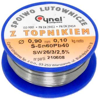 

Cyna 0,9 mm 0,10kg Z Topnikiem Cynel Sn60Pb40