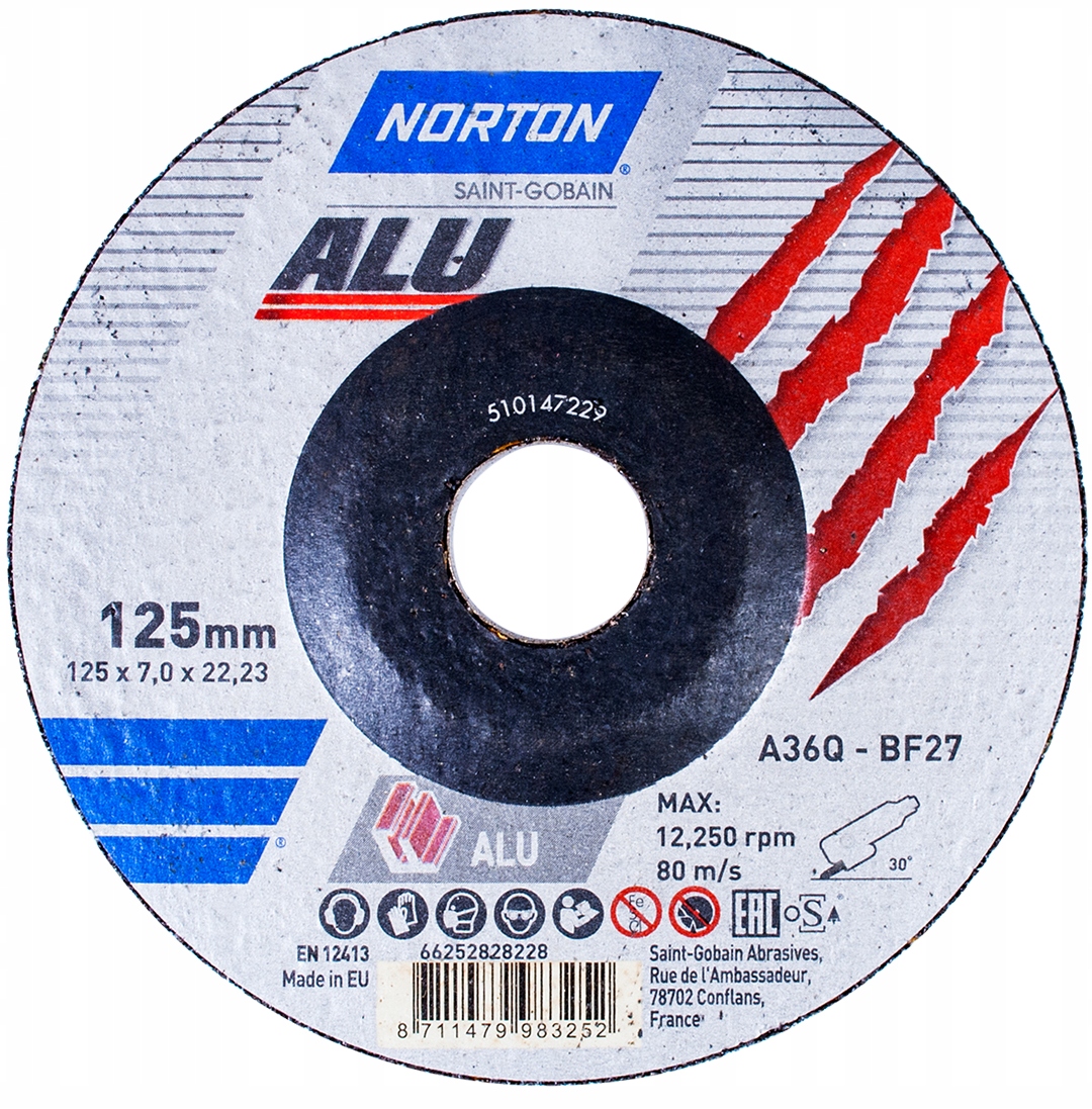 

Tarcza do szlifowania aluminium Norton Alu 125x7mm