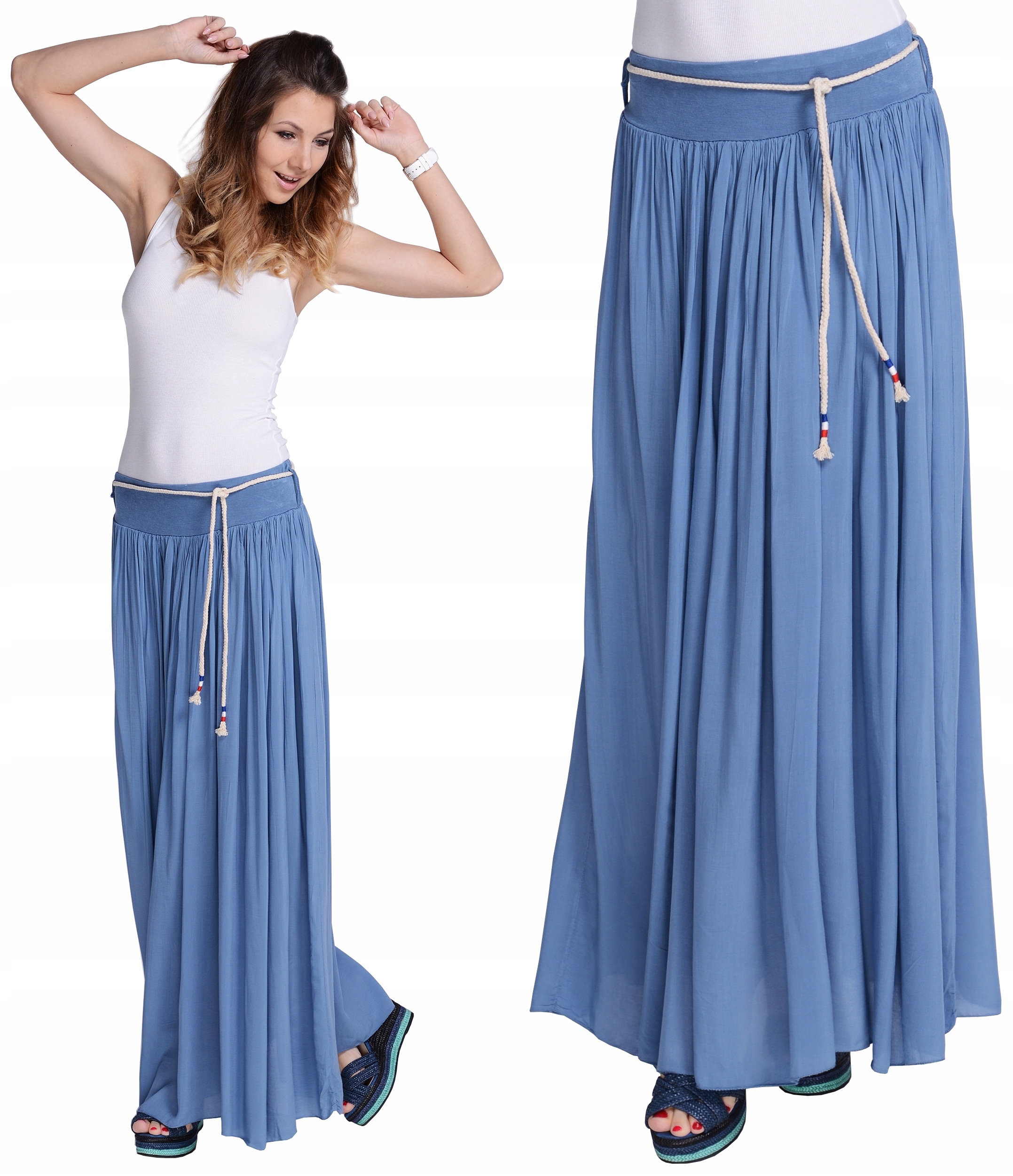 

Włoska Długa zwiewna Spódnica Maxi Jeans
