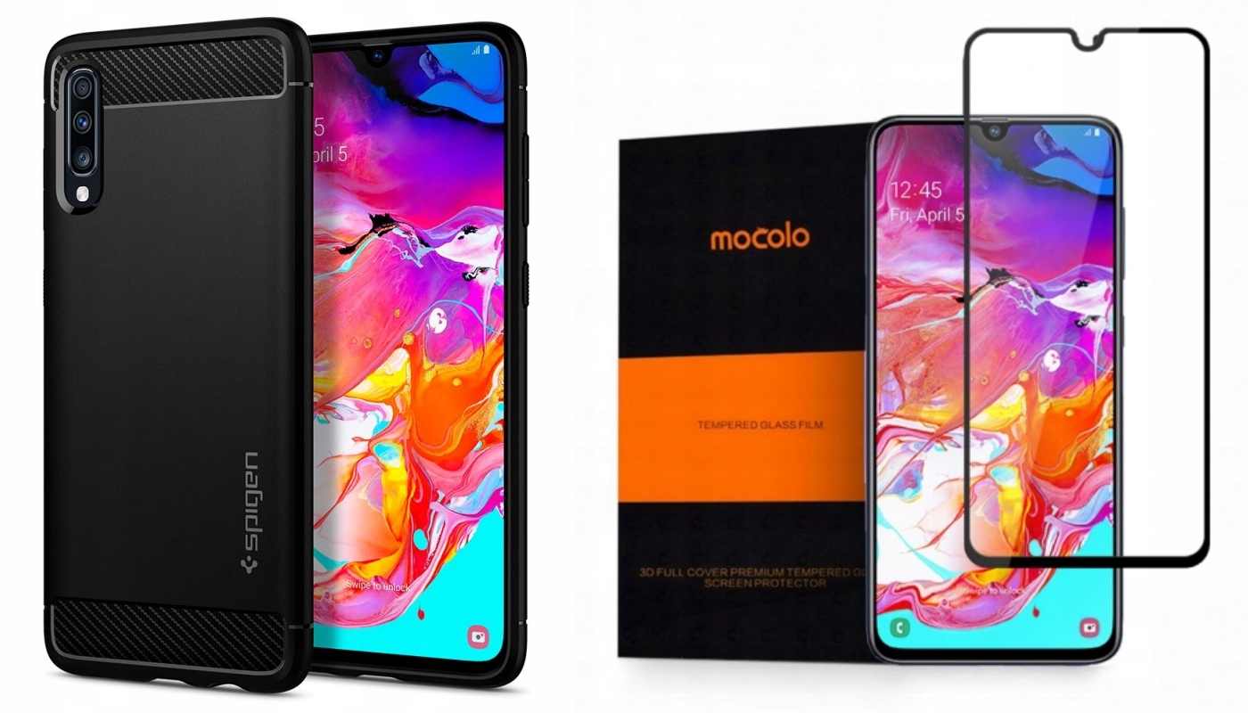 

Galaxy A70 Etui Spigen Rugged Armor + Szkło Full
