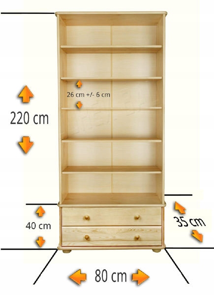 REGAŁ SOSNOWY 80x35x220 PRODUCENT Drzwi brak