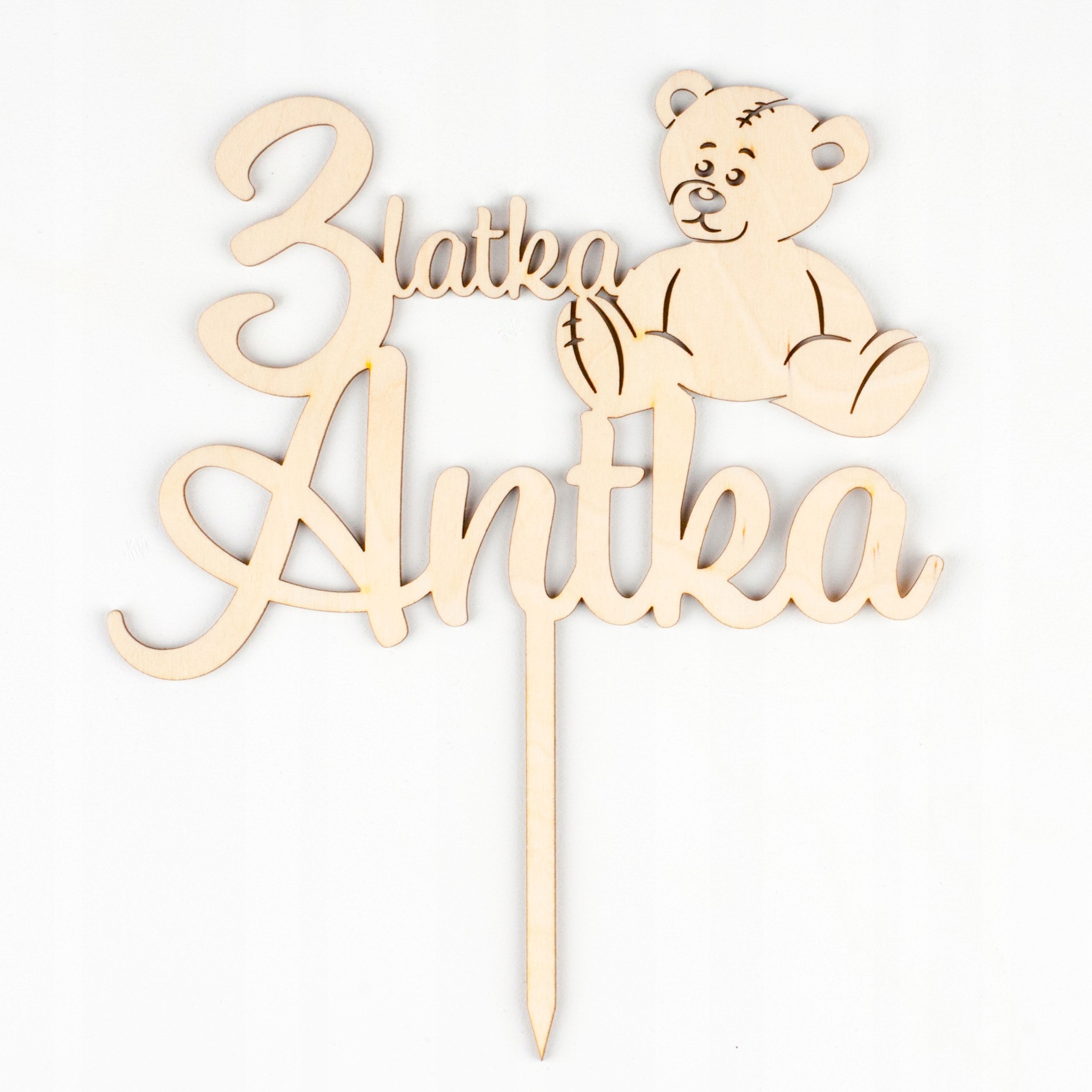 TOPPER URODZINY IMIĘ NAPIS ozdoba NA TORT MIŚ LAT Kolor beżowy