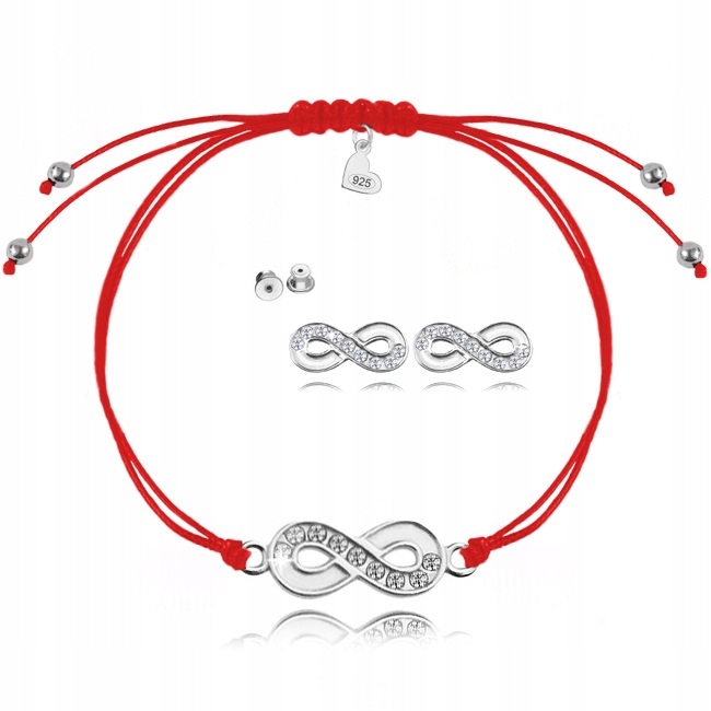 

Komplet srebro czerwona nieskończoność i Swarovski