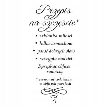 

Napis na ścianę do kuchni Przepis na szczęście 215