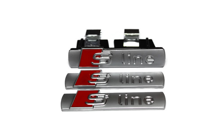 Emblemat Logo Znaczek Zestaw Do Audi Sline S-line Srebrny Mat Błotnik Grill
