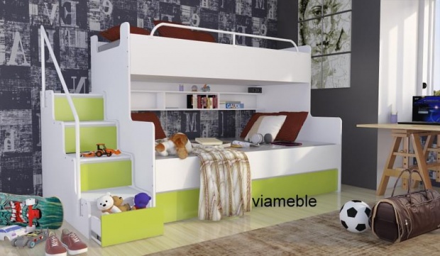 ŁÓŻKO PIĘTROWE DLA DZIECI 3 OSOBOWE JIM ZE SCHODAMI DLA DZIEWCZYNEK Płeć dziewczynki