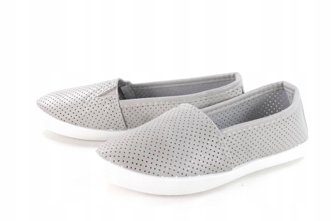 

DD1949 Wsuwane Ażurowe Trampki Szare Połyskują r24