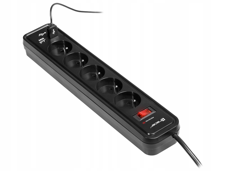 

Listwa Zasilająca 5 Gniazd 1,5 M Czarna 2X Usb