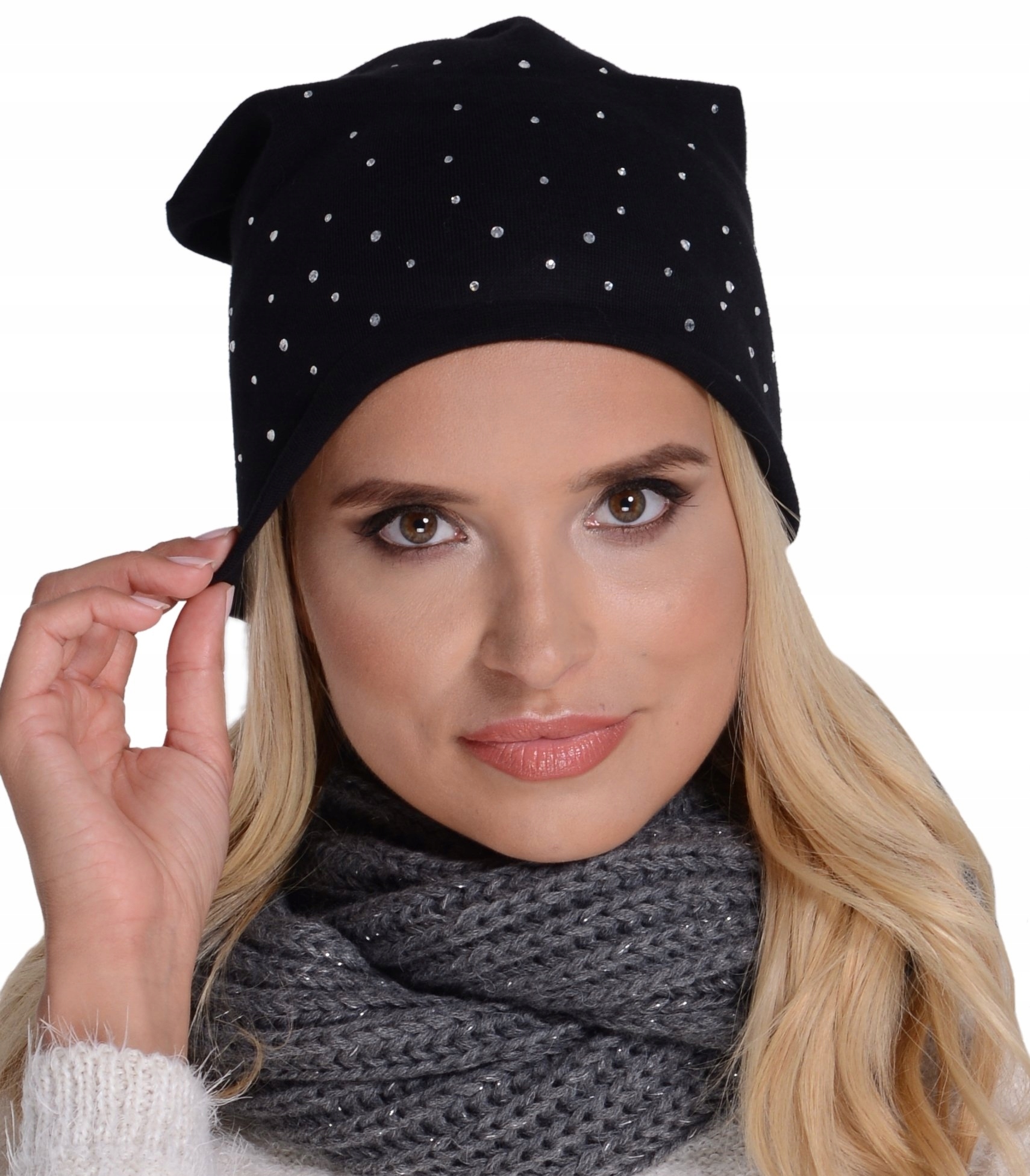

Klasyczna Czapka smerfetka Beanie Cyrkonie Czerń
