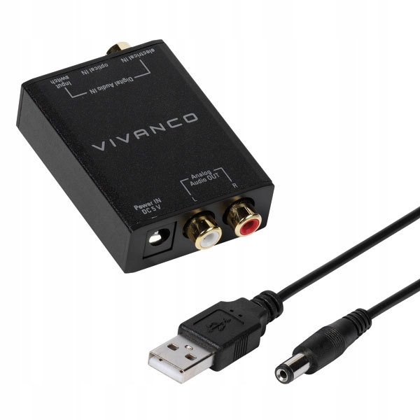 Konwerter Audio Toslink Optyk + SPDIF Coaxial do 2 x Cinch Stereo VIVANCO