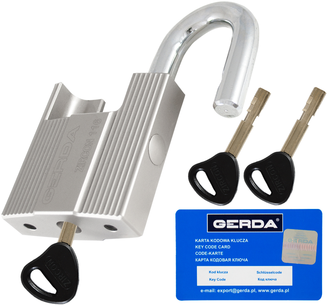 Gerda Zircon 116 Pásový visiaci zámok Chránená tyč 66 mm Saténová odolná sila