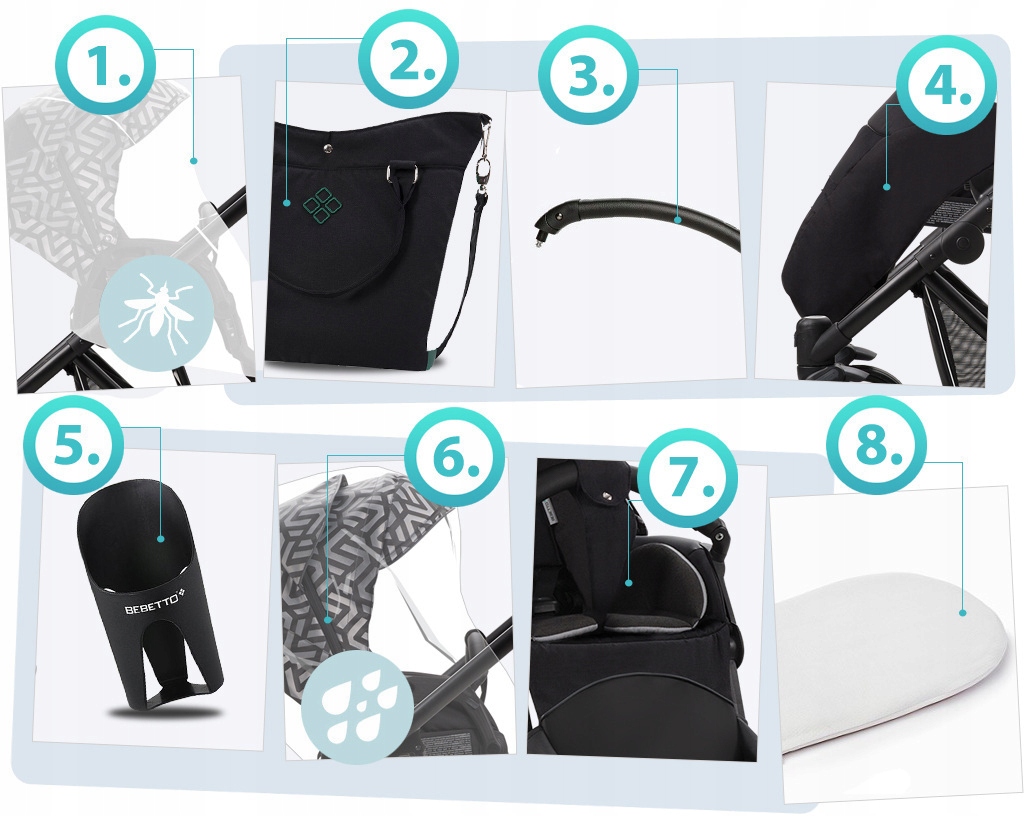 WÓZEK 2W1 BEBETTO NITELLO 12 CZ I + MEGA AKCESORIA Model Nitello