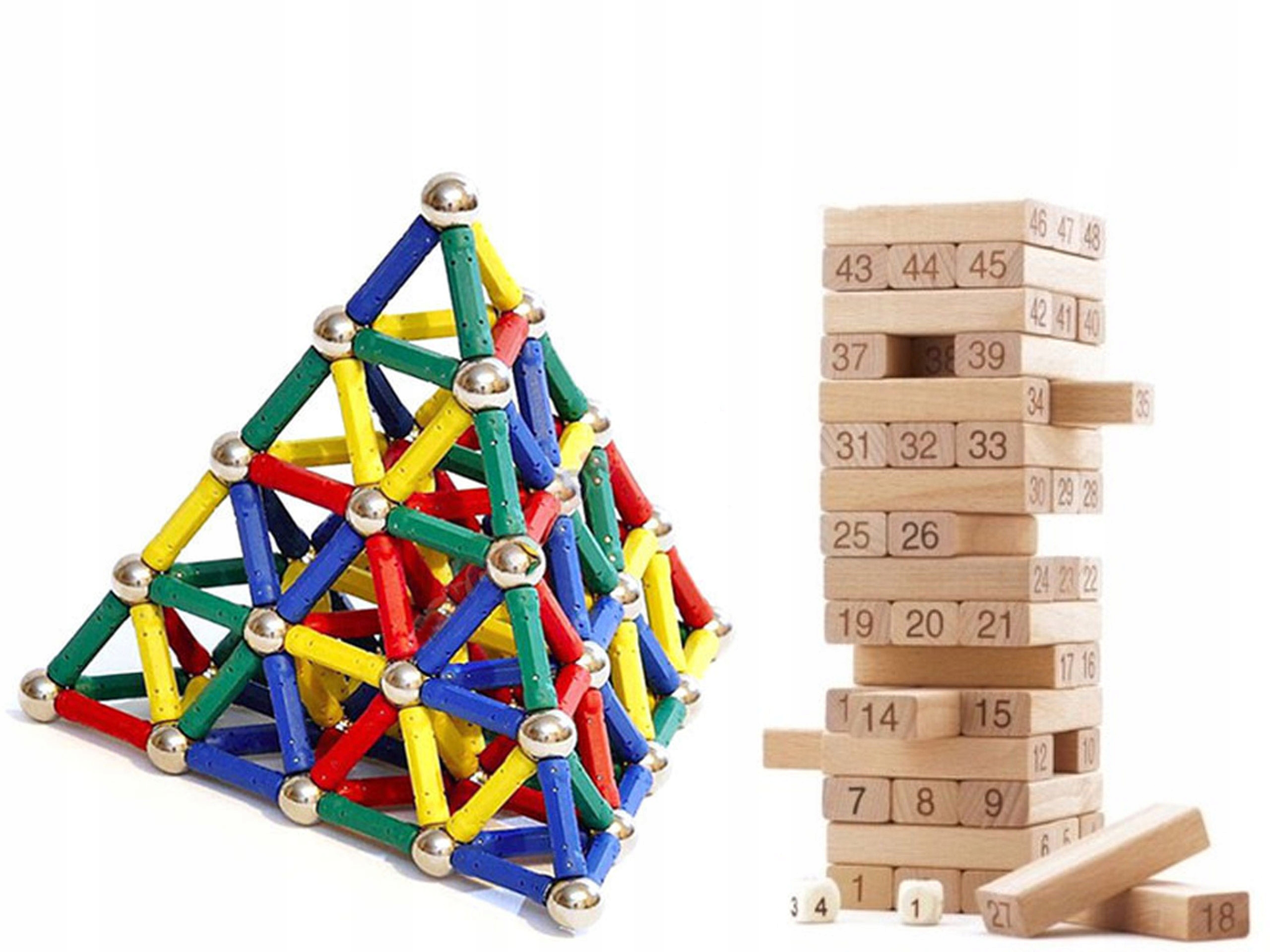 KLOCKI MAGNETYCZE 37EL + GRA DREWNIANA WIEŻA