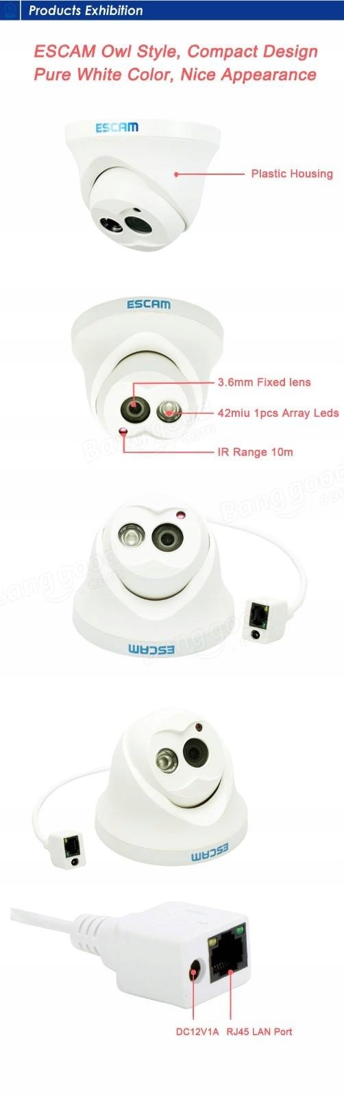 KAMERA IP SIECIOWA HD DZIEŃ/NOC QD100 Obudowa kopułkowa (dome)