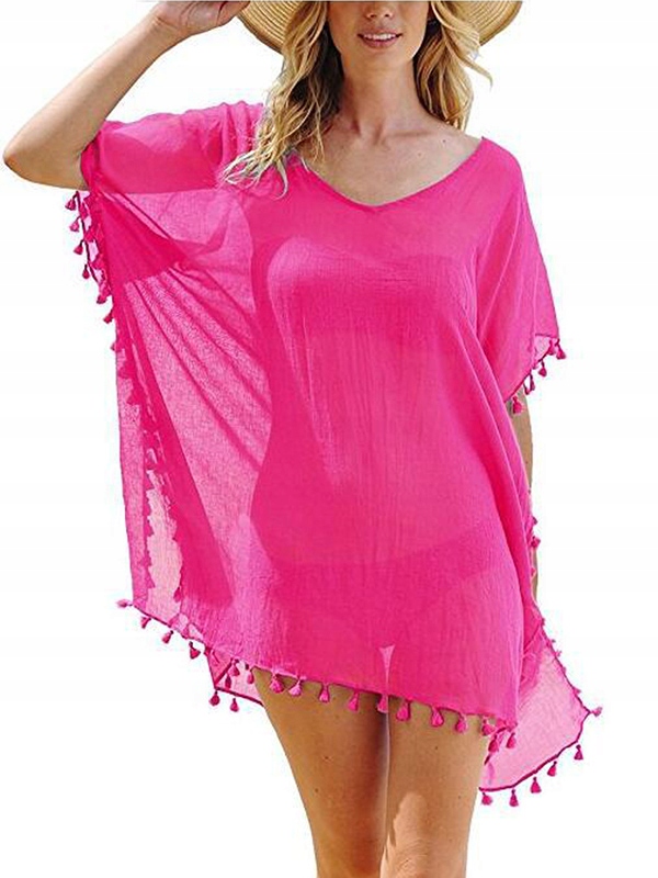 LETNIA TUNIKA PLAŻOWA KRÓTKA NARZUTKA SUKIENKA DAMSKA PAREO SZYFON KOLORY Wzór dominujący bez wzoru