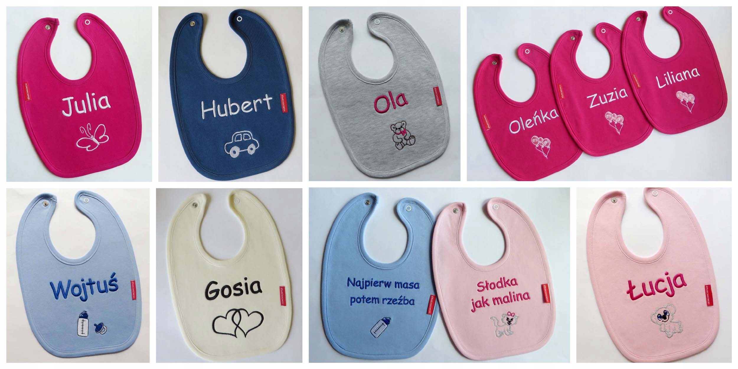 ŚLINIAK z IMIENIEM DZIECKA haft PREZENT narodziny Marka Marcinkowski