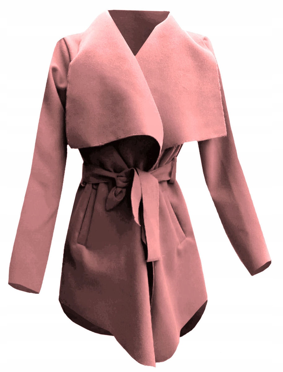 

Płaszcz Krótki flauszowy Klapy pasek Pudrowy Róż