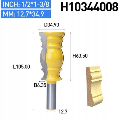 Frez kształtowy do drewna 34,9mm 12,7mm 1/2 344008 Kod producenta Frez kształtowy do d 34,9mm 12,7mm 1/2 344008