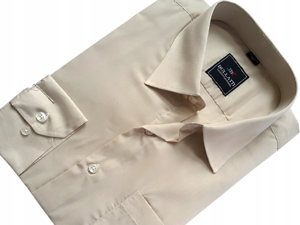 

Beżowa Gładka Modna Koszula Slim Fit 41/42