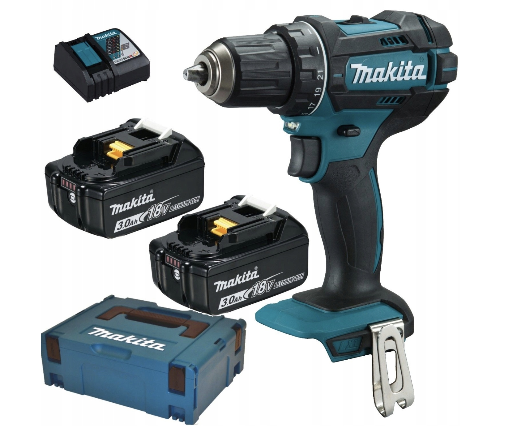 Makita Dhp482RFJ Wiertarko Wkrętarka Akumulatorowa 18V 62NM 2x3.0Ah Walizka