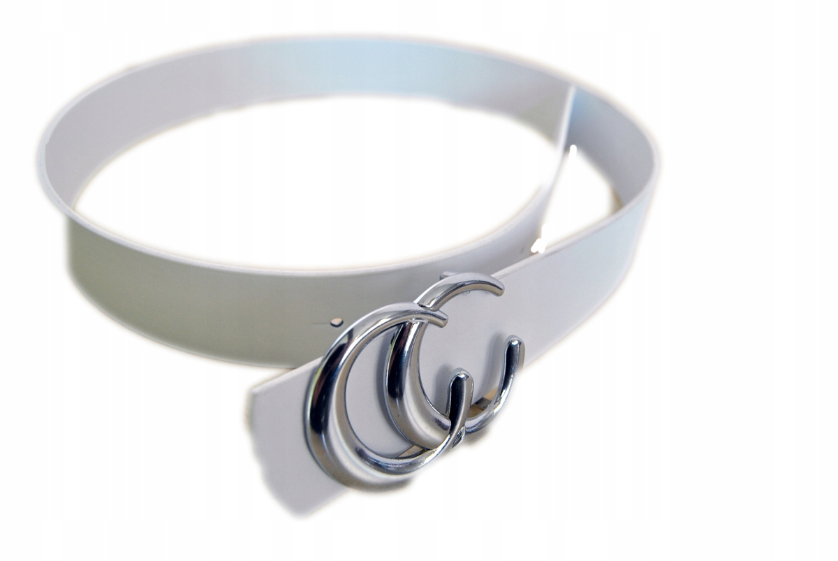 

Pasek damski biały, Kl srebrna CC. Imitacja skóry